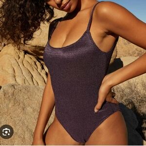 WET Swimwear Ribbed Textured One Piece In Eggplant Size Medium
